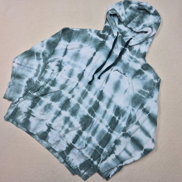 PINK Victoria's Secret Tops - PINK Victoria's Secret Women's Tie Dyed Hoodie Sweater Campus Green/White Sz M